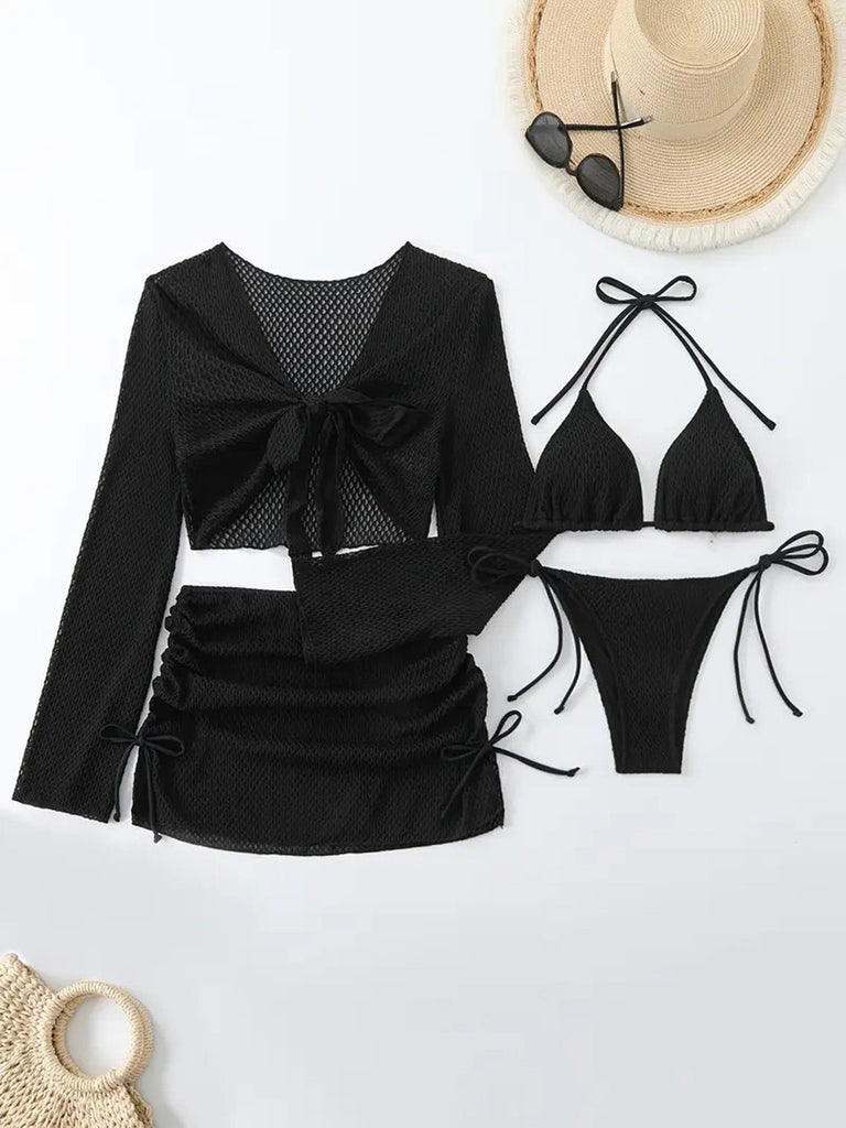 Set Bikini Halter Crochet Tinta Unita con Copricostume Anni '50