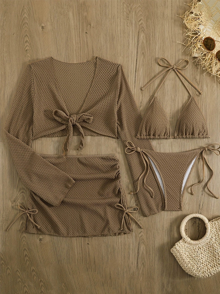 Set Bikini Halter Crochet Tinta Unita con Copricostume Anni '50