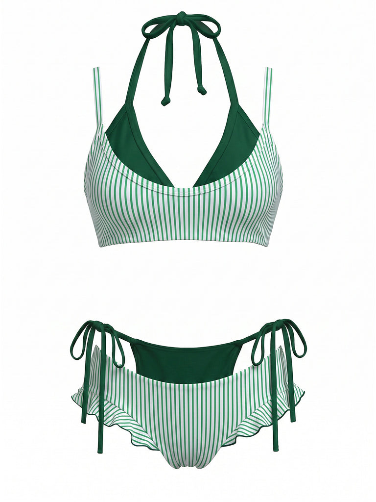 [Prevendita] Set Bikini Verde Anni '50 a Quadri con Fiocco e Doppio Strato