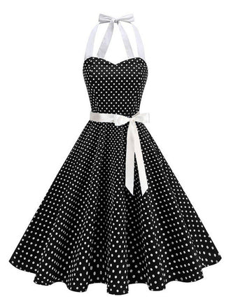 Abito a Ruota Anni '50 a Pois con Scollo All'americana