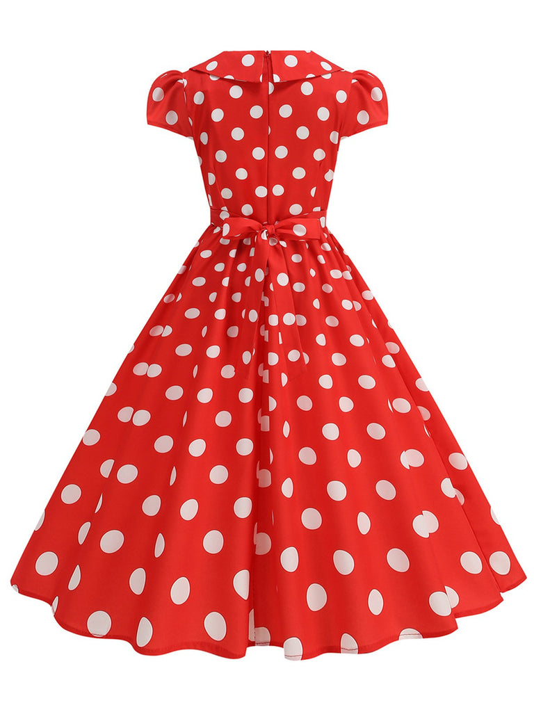 1950s Polka Dot Lapel Collar Cap Sleeve Swing Dress, vintage dress, retro fashion, rockabilly, pin-up fashion - perfect for women who love vintage and retro fashion