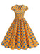 1950s Polka Dot Lapel Collar Cap Sleeve Swing Dress, vintage dress, retro fashion, rockabilly, pin-up fashion - perfect for women who love vintage and retro fashion