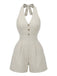 Tuta Corta Beige Halter a Righe con Vita Stretta Anni '50 7