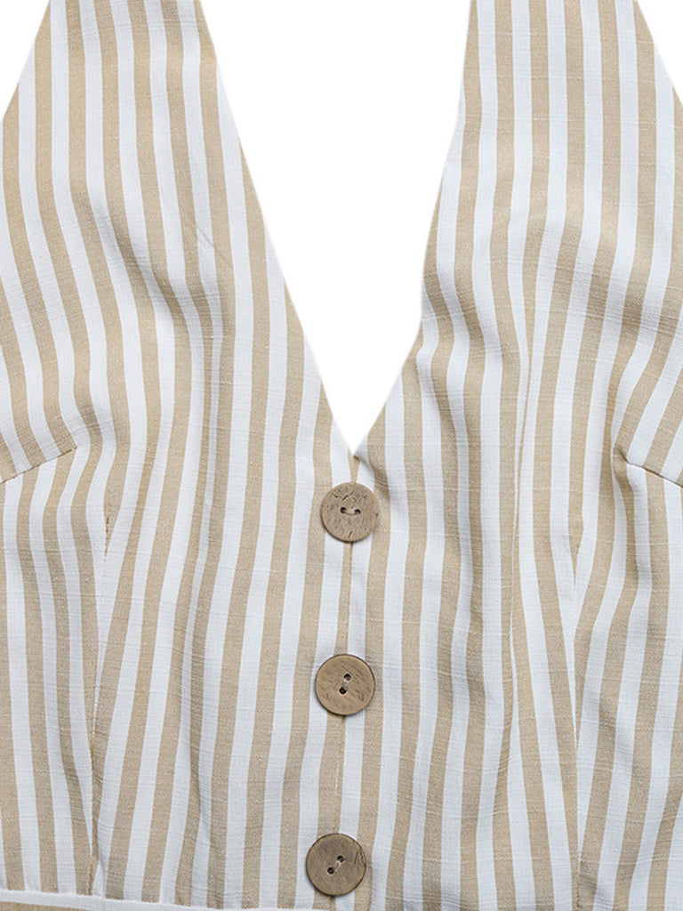 Tuta Corta Beige Halter a Righe con Vita Stretta Anni '50 8