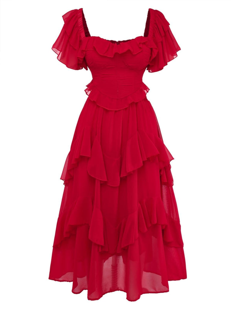 1950s Ruffle Tiered Off-Shoulder Maxi Dress - vintage dress, retro fashion, rockabilly