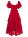 1950s Ruffle Tiered Off-Shoulder Maxi Dress - vintage dress, retro fashion, rockabilly