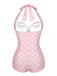 [Prevendita] Costumi intero plissettato a pois scollo all'americana rosa anni '50