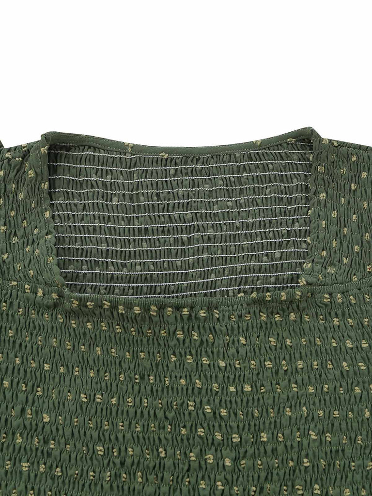 Abito con Scollo Quadrato Ricamo Jacquard Smock Anni '40 4