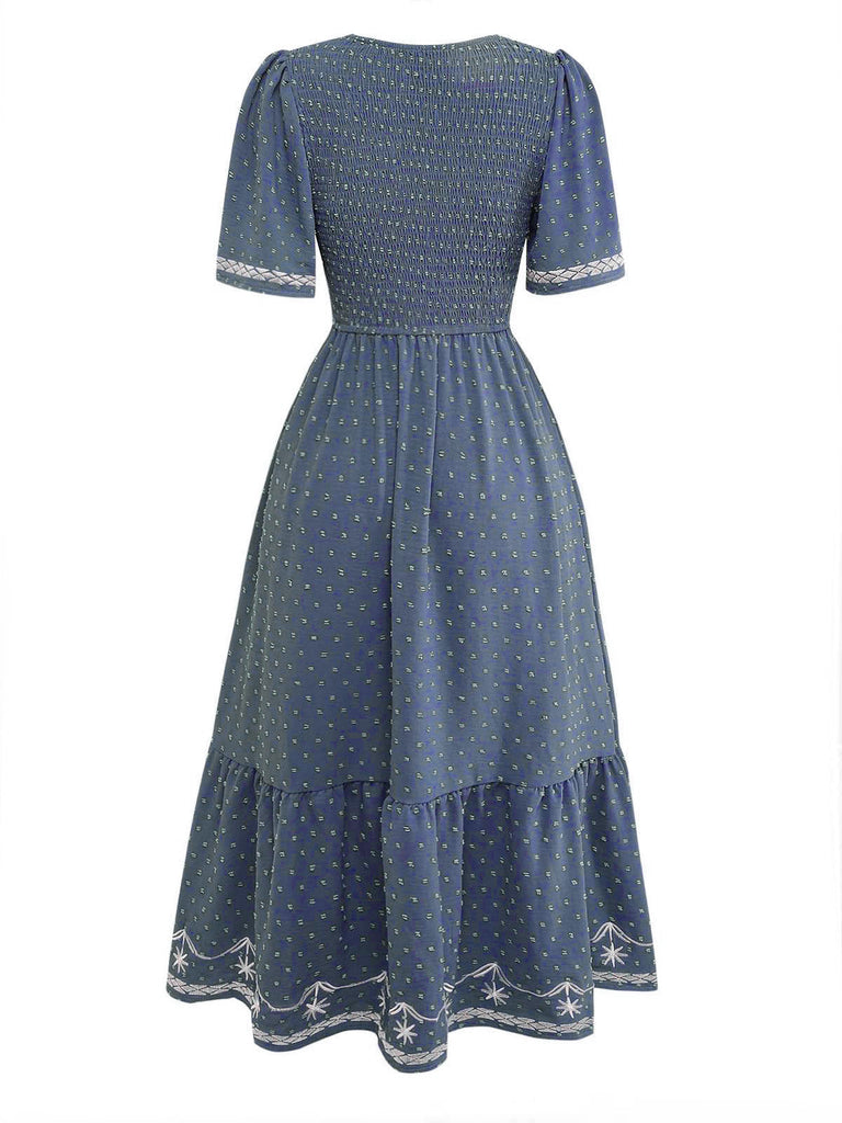 Abito con Scollo Quadrato Ricamo Jacquard Smock Anni '40 9