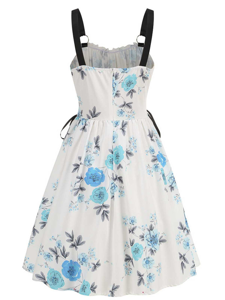 1950s Strap Floral Butterflies Lace-Up Corset Dress - vintage dress, retro fashion, rockabilly