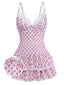 Costumi Intero Rosa Anni '40 Stampa Ciliegie in Pizzo
