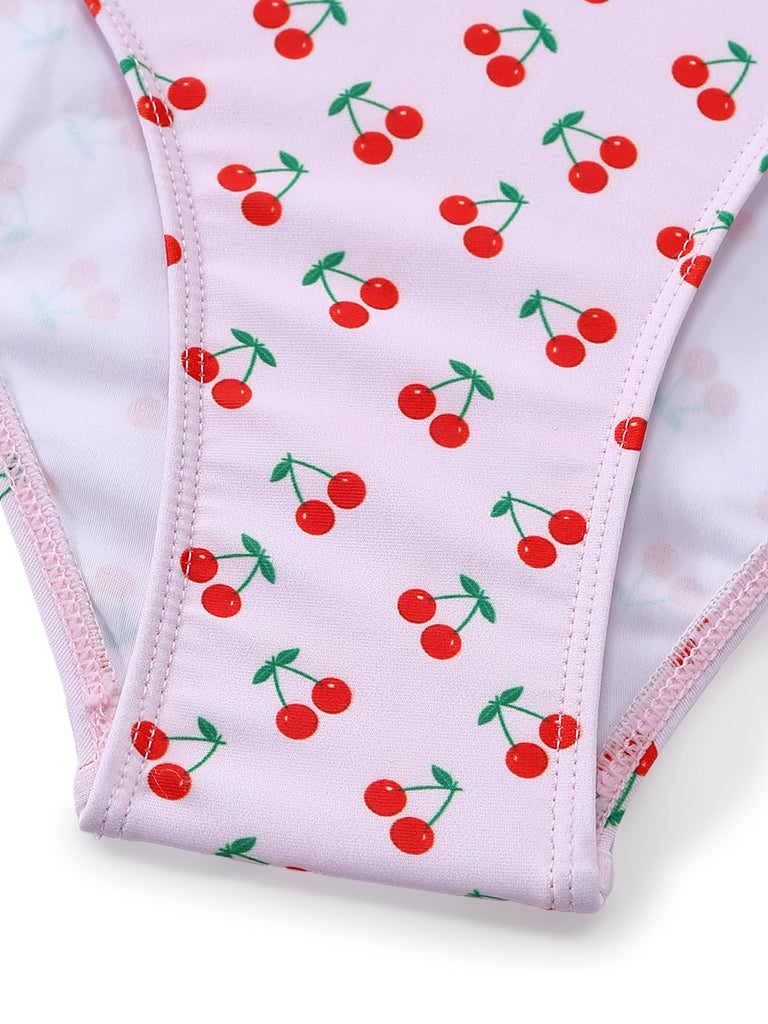 [Pre-Vendita] Costume da Bagno Intero Rosa Stampa Ciliegie con Bordo in Pizzo Anni '40 8