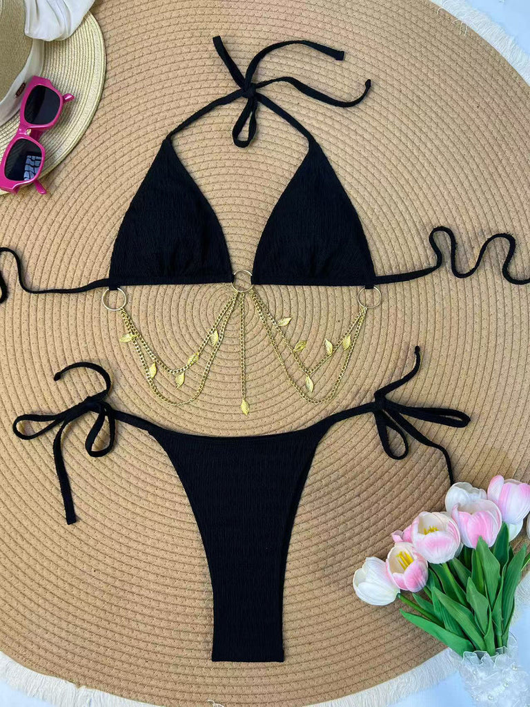 [Pre-Vendita] Set Bikini Triangolo Costolato con Catena Dorata Anni '60 3