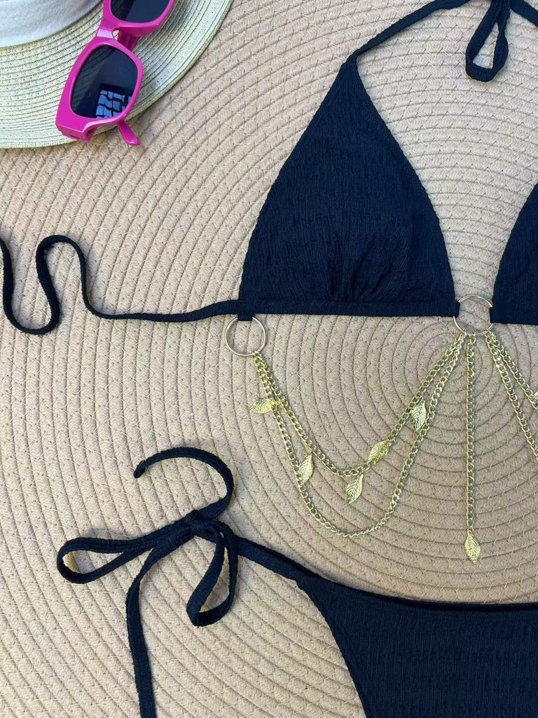[Pre-Vendita] Set Bikini Triangolo Costolato con Catena Dorata Anni '60 4