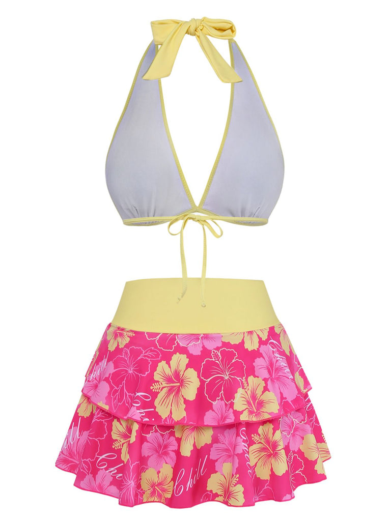 1960s Cherry Print Tie-Front Layered Bikini Set - vintage swimwear, retro beach style for women