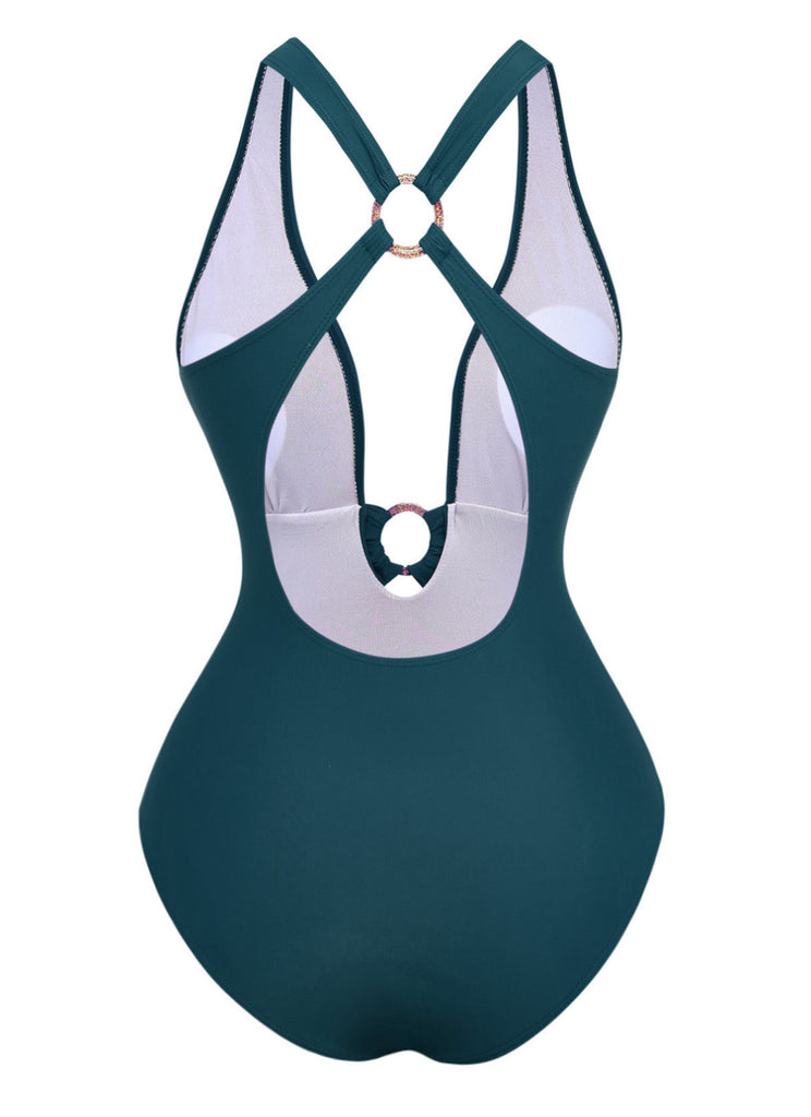 1960s Ruched Drawstring One Piece Swimsuit - vintage swimsuit, pin-up style