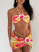 2PCS Set Bikini Floreale Halter e Copricostume Aderente Anni '60 2