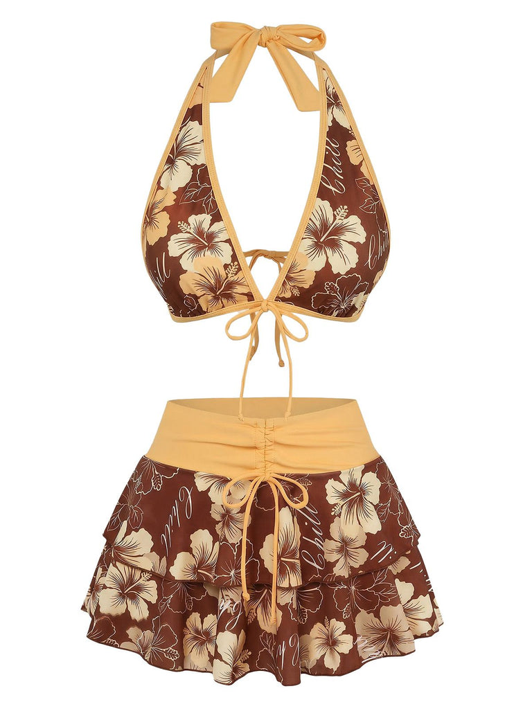 Set Bikini Rosa Anni '60 Multistrato con Stampa Ciliegia