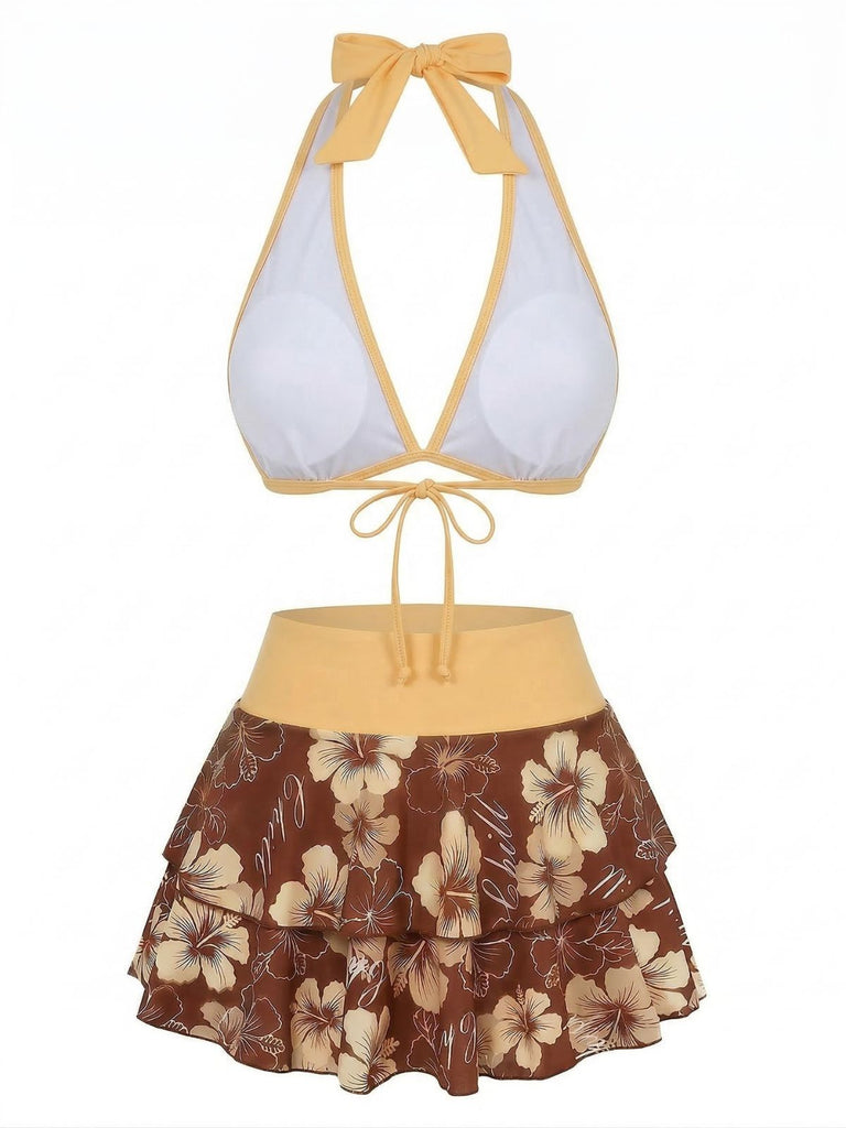 Set Bikini Rosa Anni '60 Multistrato con Stampa Ciliegia