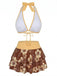 Set Bikini Rosa Anni '60 Multistrato con Stampa Ciliegia