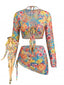 Set Bikini Anni '60 Floreale e Copricostume in Mesh a Maniche Lunghe