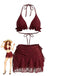 con Volant con Allacciatura al Collo Set Bikini & Floreale Pizzo Cover-Up Anni '60