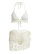 2PCS Set Bikini Tinta Unita Halter in Pizzo e Copricostume con Volant Anni '60 6