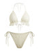 2PCS Set Bikini Tinta Unita Halter in Pizzo e Copricostume con Volant Anni '60 7