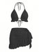 2PCS Set Bikini Tinta Unita Halter in Pizzo e Copricostume con Volant Anni '60 8