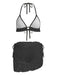 2PCS Set Bikini Tinta Unita Halter in Pizzo e Copricostume con Volant Anni '60 9