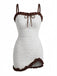 2PCS White 1960s Ruffle Tie Front Textured Bodycon Swimsuit - vintage swimsuit, pin-up style, elegant red