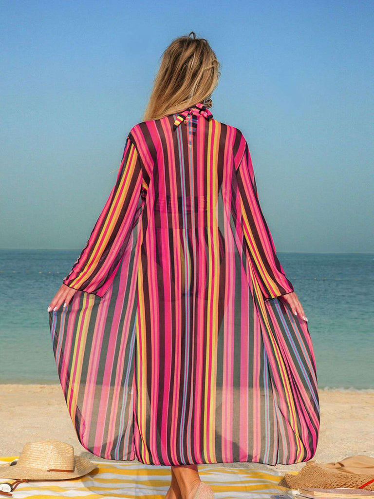 Set Bikini Allacciato a Righe Verticali con Copricostume Anni '60