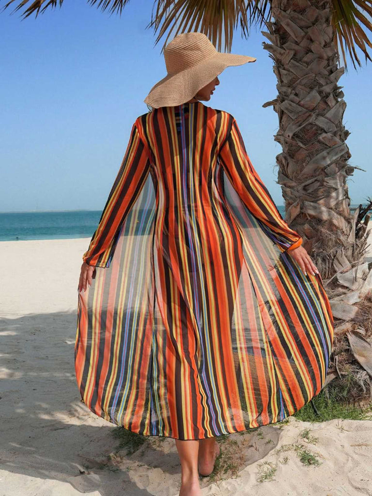 Set Bikini Allacciato a Righe Verticali con Copricostume Anni '60