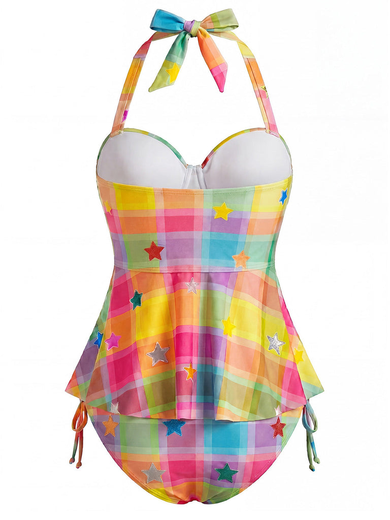 [Prevendita] Set Tankini a Quadri con Stelle Halter Arcobaleno Anni '70 4
