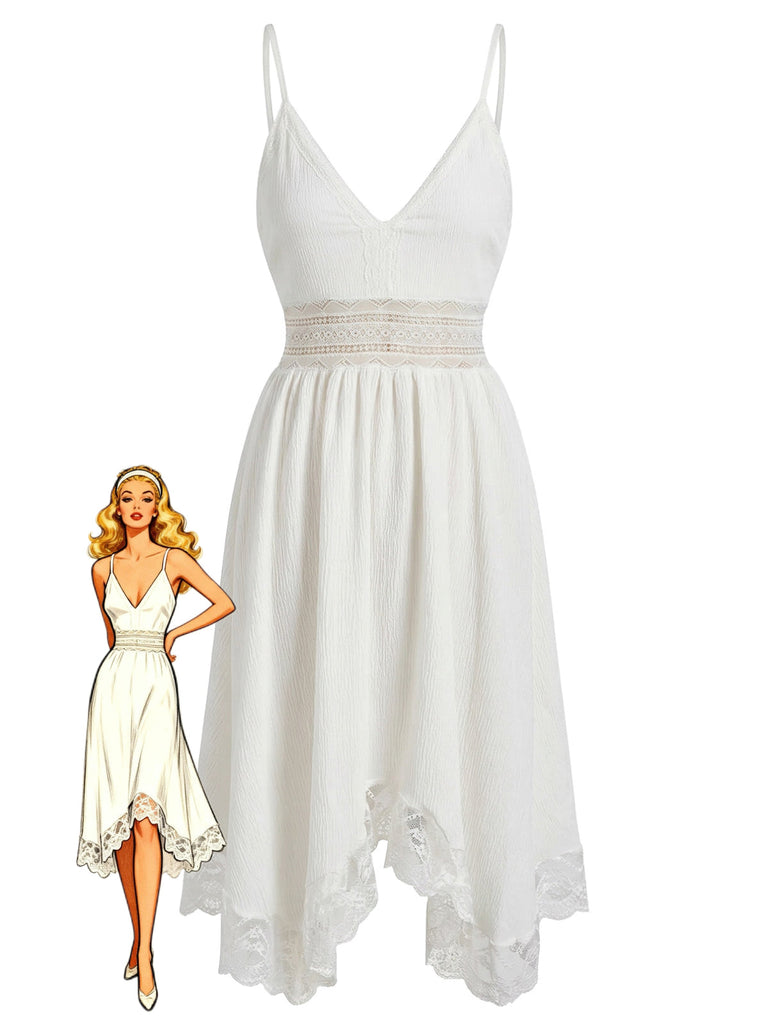 Abito in Pizzo con Texture Scollo a V e Spalline Sottili Anni '70