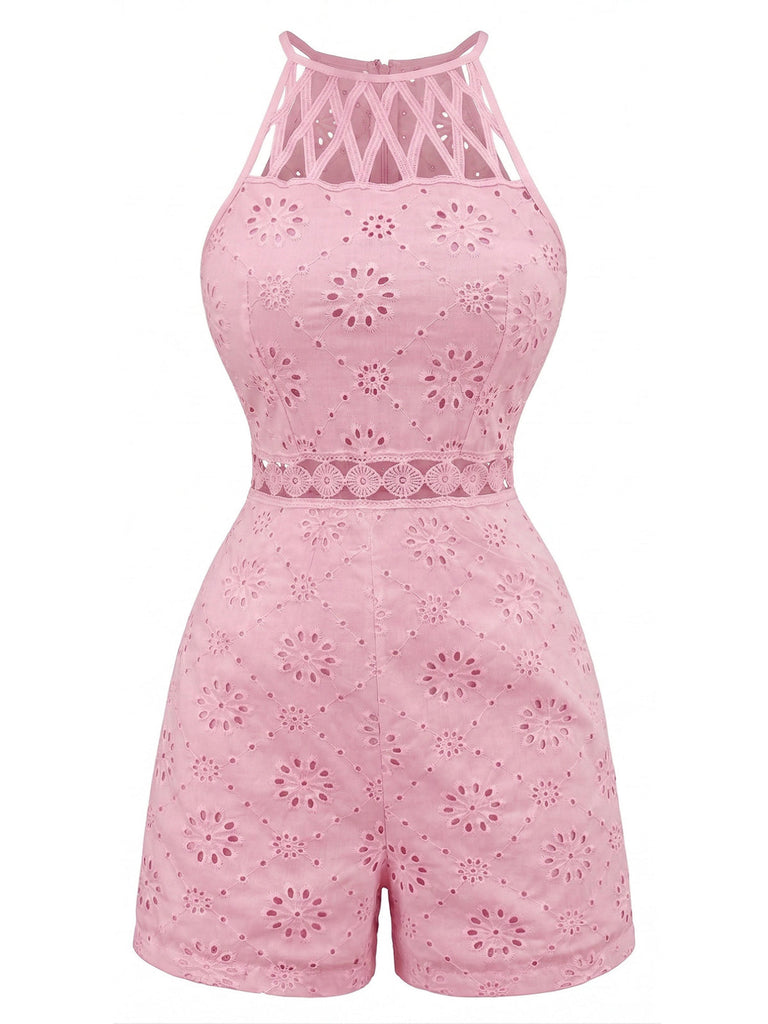 Pagliaccetto Halter Collo Tondo Floreale Traforato Anni '70