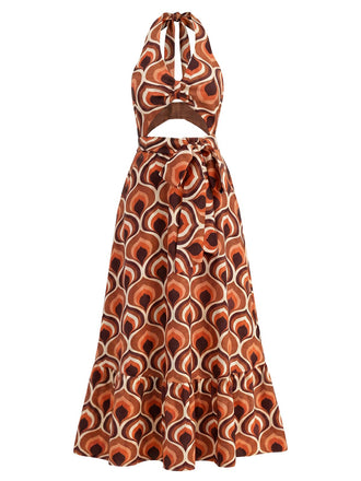 [Prevendita] Abito Maxi Halter Scollo a V Profondo Ritagliato Stampa Astratta Anni '70
