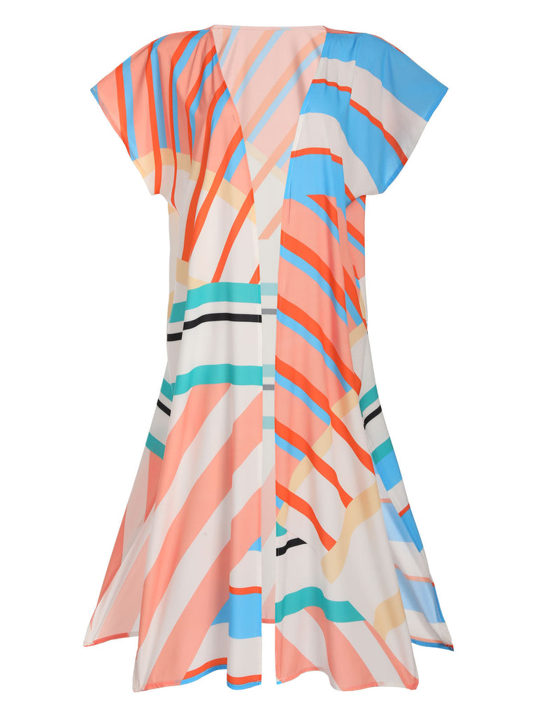 Copricostume stile kimono bohémien con lacci a righe anni '60