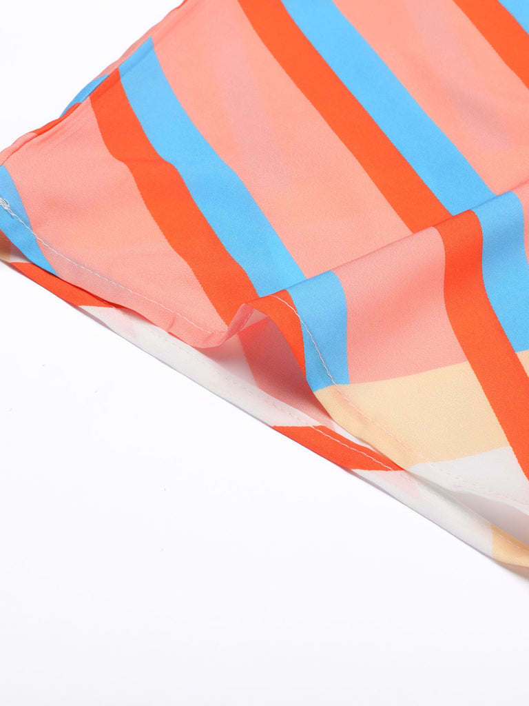 Copricostume stile kimono bohémien con lacci a righe anni '60