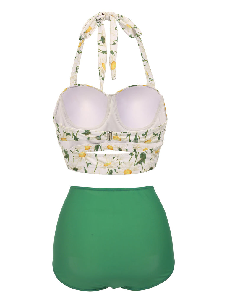 Bikini scollo all'americana lacci floreale anni '50