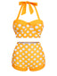 Set Bikini a pois scollo all'americana giallo anni '50