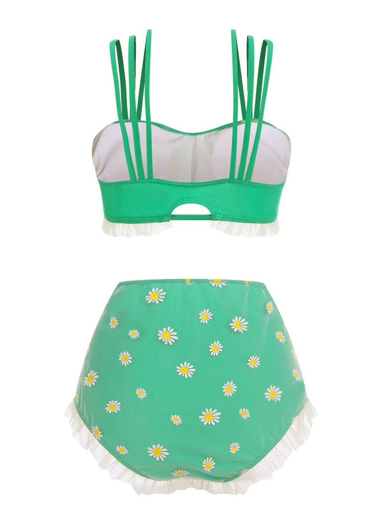 Set Tankini a rete con farfalla beige anni '50