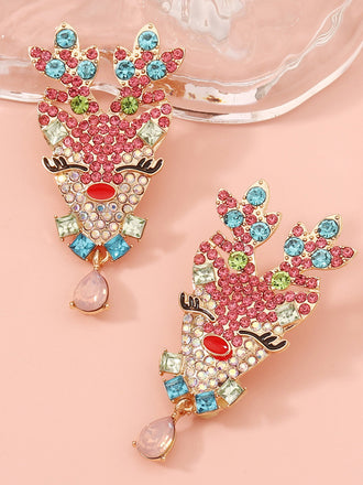 Orecchini con strass a forma di cervo natalizio