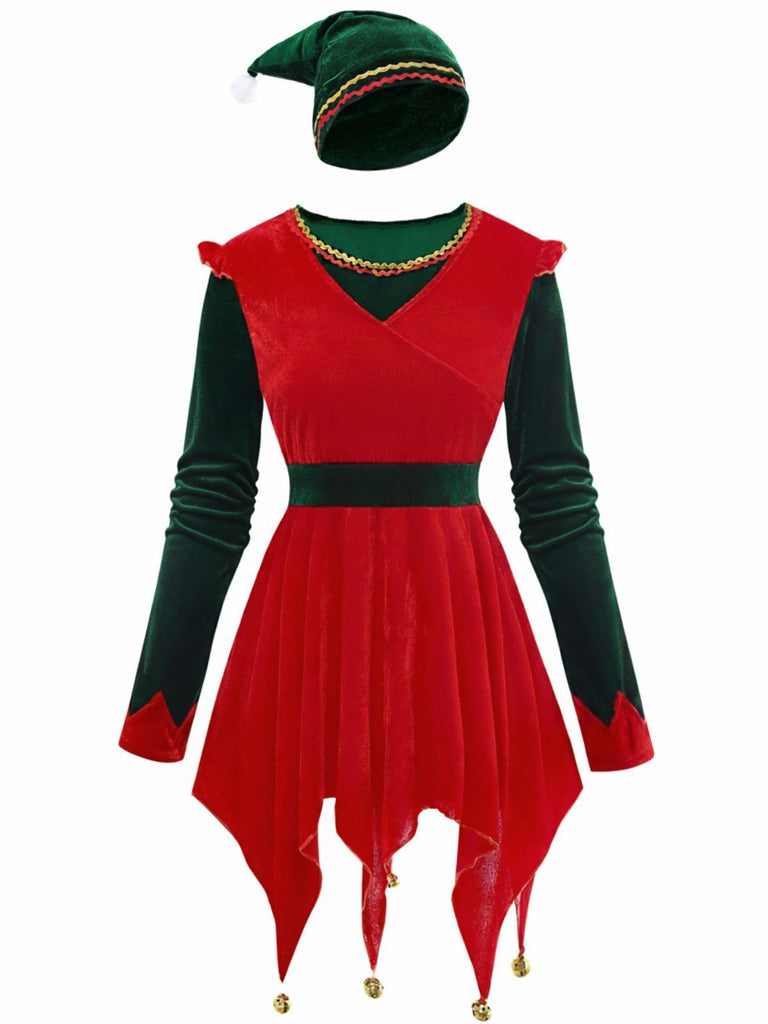 Completo con abito Jovie da elfo di Natale rosso anni '70