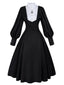 Abito con collana a croce in stile suora nero anni '40