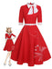 Abito con cintura patchwork e fiocco di alce rosso anni '50