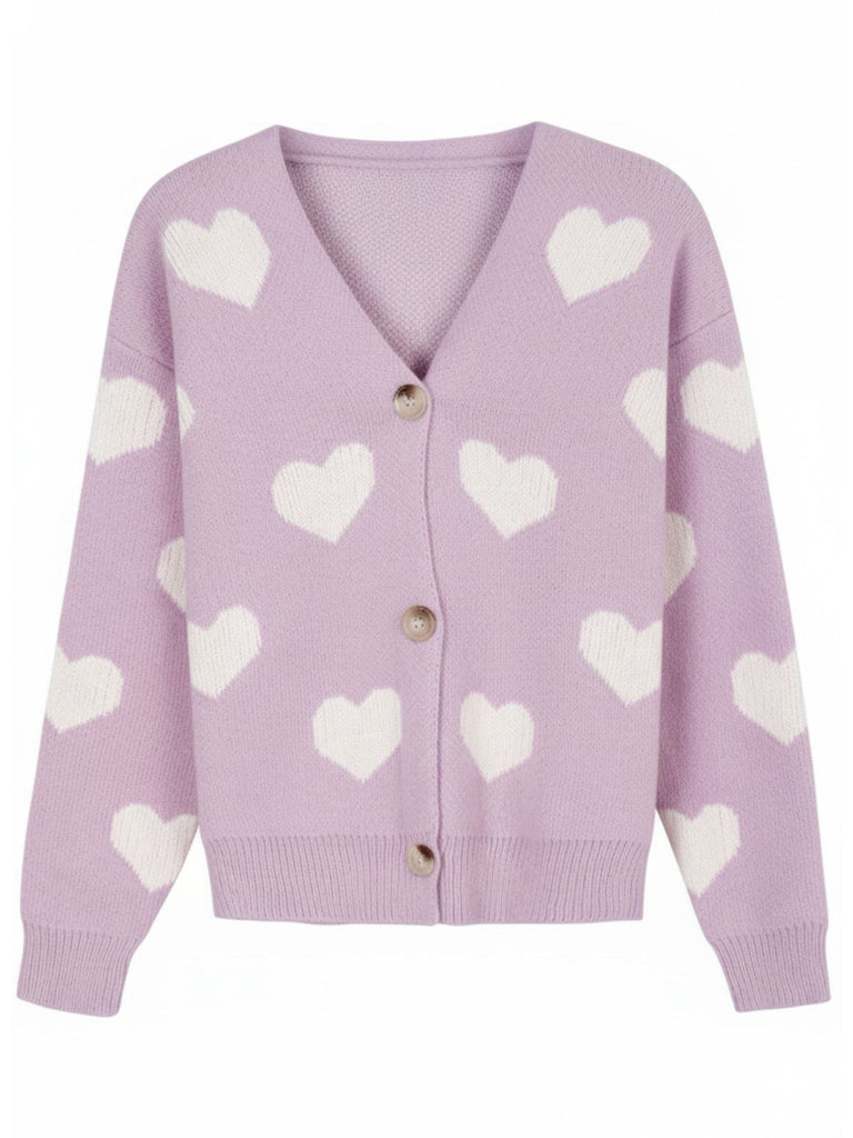 Cardigan in maglia con stampa a cuore per San Valentino anni '50