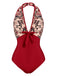 Costumi intero floreale scollo all'americana bordeaux anni '50