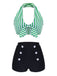 Bikini con ferretto fiocco a righe retrò blu anni '50