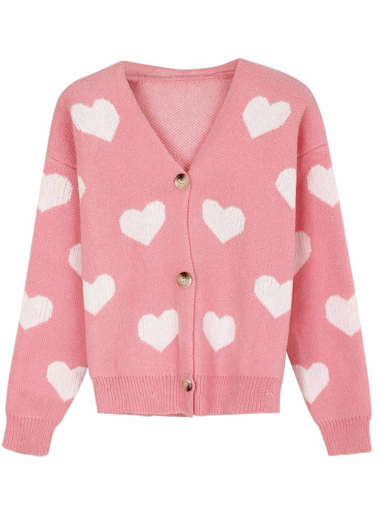 Cardigan in maglia con stampa a cuore per San Valentino anni '50